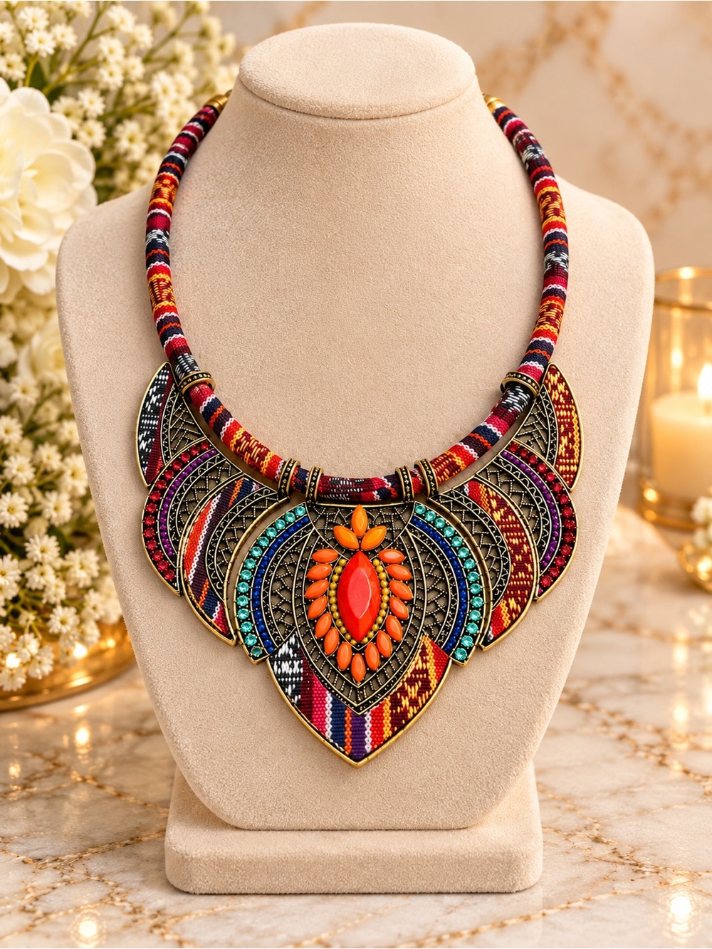Ethnic Style Chunky Colorful Collar Festival Tribal Beaded Boho Choker